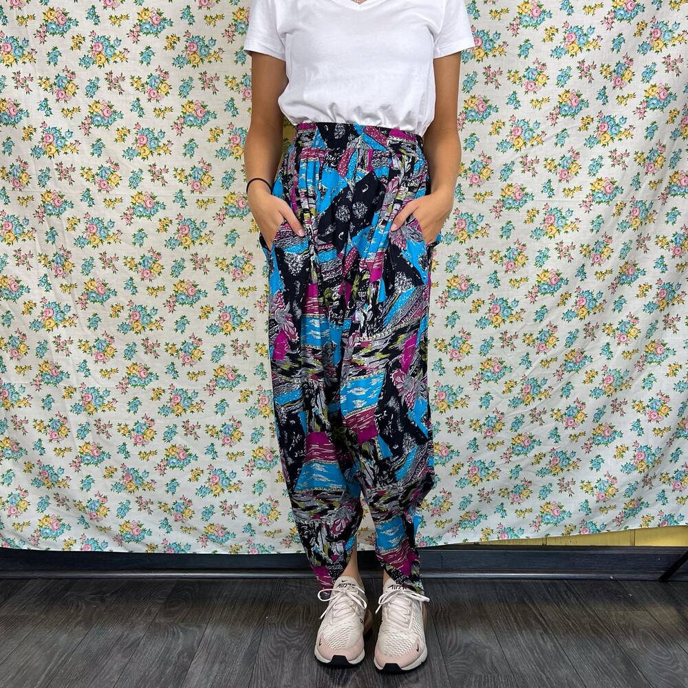 Vintage 90s vacation print harem drop crotch pant size small